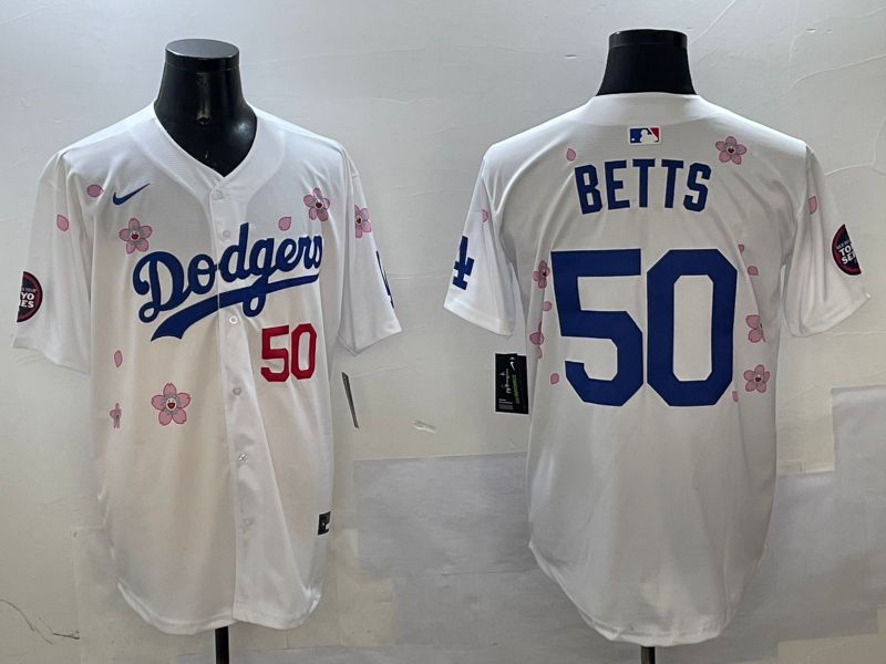 Men Los Angeles Dodgers 50 Betts White Sakura Edition 2025 Nike MLB Jersey style 8
